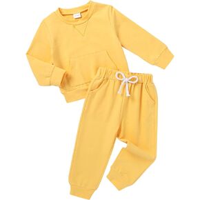 صغار شجرة الشجرة الصغرى يسقط ملابس لفتاة طويلة الأكمام من العرق والرواط العرق بطفلة طفلة ملابس الشتاء (أصفر ، 5-6 سنوات) in Kuwait