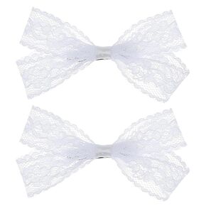 White Bows For Girls, Mabor Small Cute Lace Ribbon Bow Alligator Clip Hairpins Barrettes Baby Teens Toddler Girl Communion Birthday Party Dress Decor Accessories