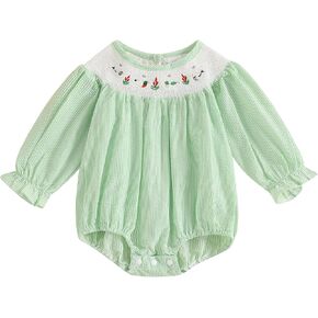 SAYOO Baby Girls Duck Romper Mallard Duck Embroidery Smocked Bubble Romper Bodysuit Newborn Infant Toddler Hunting Outfit
