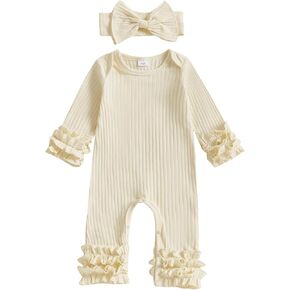 Newborn Baby Girl Clothes Jumpsuit Ruffle Romper Bodysuit Pants Headband One-Piece Coming Home Hospital Outfits