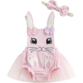 Easter Baby Girl Outfit Cute Newborn Bunny Clothes Rabbit Sleeveless Tulle Romper Dress My First Easter Outfits