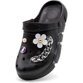 Women's 3D Floral & Chain Decor Clogs, Platform Soft Sole Slip-on Garden Shoes, Two-Way Wear Breathable Beach/Pool Sandals