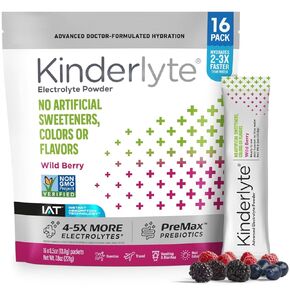Kinderlyte Electrolyte Powder, Advanced Hydration, Easy Open Packets, Supplement Drink Mix (Wild Berry, 16 Count)