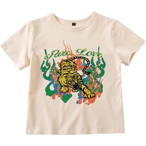 Graphic Baby Tees for Women Y2k Tiger Print Baby Tee Cute Crop Top T-Shirt Short Sleeve Cropped Shirt for Teen Girls