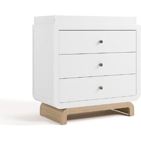 Storkcraft Santorini 3 Drawer Chest with Changing Topper (White with Driftwood) – GREENGUARD Gold Certified, Award-Winning Premium Wood Dresser for Baby & Kids Bedroom with Interlocking Drawer System