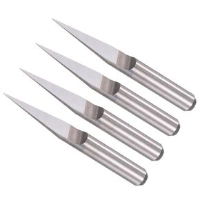 Engraving CNC Router Bits, 0.2mm (0.008") Tip Width 15 Degree Angle 1/8" Shank Solid Carbide 2-Flute V Groove Carving Bits - (Applications: for Wood Acrylic Plastic), 4-Pieces
