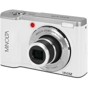Minolta 56 Mega Pixels Dual Lens Point & Shoot Digital Camera with 5X Optical Zoom & 5K Ultra HD Video, White