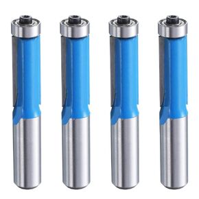uxcell 4pcs Flush Trim Router Bit 1/2" Shank 1/2" Dia Carbide Tipped Top Bearing Router Bit Straight Template Router Bit for Woodworking Trimming, Blue