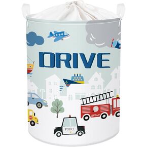 Clastyle 36L Blue City Car Building Storage Basket Dirty Clothes Laundry Hamper for Bedroom Bathroom Collapsible Kids Room Nursery Book Toy Storage Box