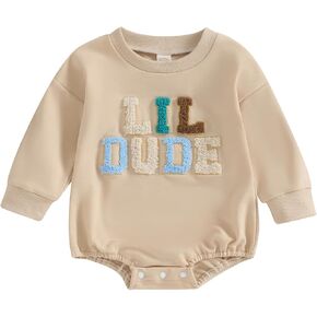 Newborn Baby Boy Fall Clothes Long Sleeve Bubble Romper Onesie Little Dude Infant Winter Outfit