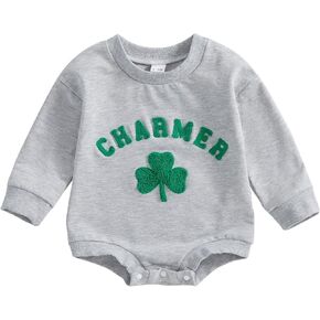 St Patricks Day Baby Boy Girl Outfit Charmer Long Sleeve Shamrock Sweatshirt Romper Newborn Fall Clothes