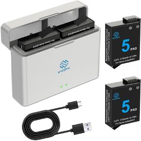 Osmo Action 5 Pro 4 3 Replacement Batteries 2100mAh with Dual Charging Hub for DJI Osmo Action 5 Pro, DJI Osmo Action 4, DJI Osmo Action 3 Extended Battery Life (2 Pack)