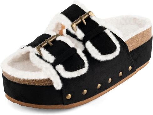 Joristimo Women's Cork Flatform Sandals ، Faux Suede مزدوج الفراء مزدوج اللوحات من منصة منصة على Sandals Slippers in Saudi Arabia