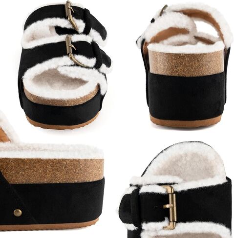 Joristimo Women's Cork Flatform Sandals ، Faux Suede مزدوج الفراء مزدوج اللوحات من منصة منصة على Sandals Slippers in Saudi Arabia