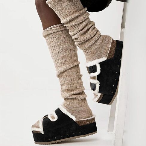 Joristimo Women's Cork Flatform Sandals ، Faux Suede مزدوج الفراء مزدوج اللوحات من منصة منصة على Sandals Slippers in Saudi Arabia