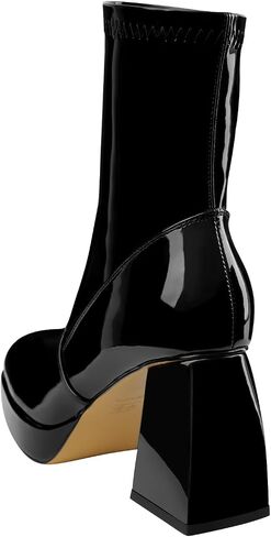 Oh Mispares Women's Platform Ankle Boots Square Toe High Chunky Block Heel Short Gogo Boots Comfort Party Dress Bootie Shoes for Women with Side Zipper in Kuwait
