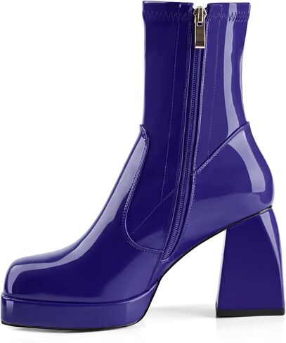 Oh Mispares Women's Platform Ankle Boots Square Toe High Chunky Block Heel Short Gogo Boots Comfort Party Dress Bootie Shoes for Women with Side Zipper in Kuwait