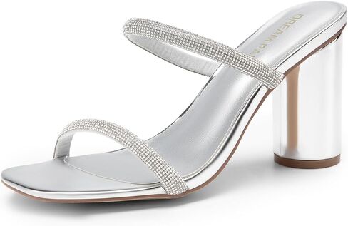 DREAM PAIRS Women's Square Open Toe Block Heels Two Strap Slip On High Heeled Slides Sandals in Kuwait