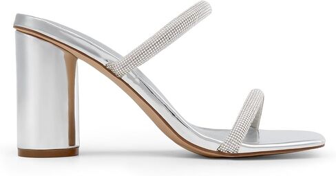 DREAM PAIRS Women's Square Open Toe Block Heels Two Strap Slip On High Heeled Slides Sandals in Kuwait