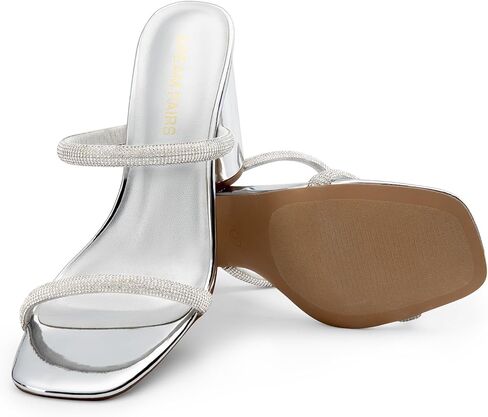 DREAM PAIRS Women's Square Open Toe Block Heels Two Strap Slip On High Heeled Slides Sandals in Kuwait