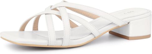 Perphy Square Toe Cross Strap Block Heel Slide Sandals for Women in Kuwait