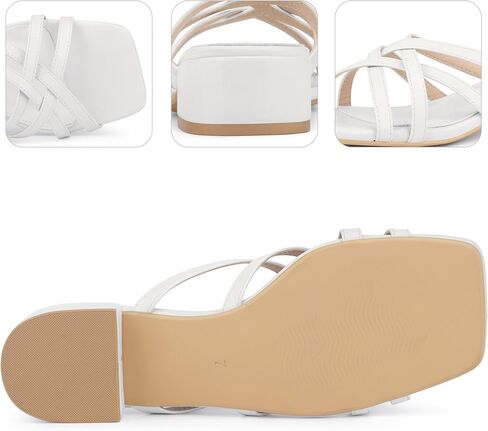 Perphy Square Toe Cross Strap Block Heel Slide Sandals for Women in Kuwait