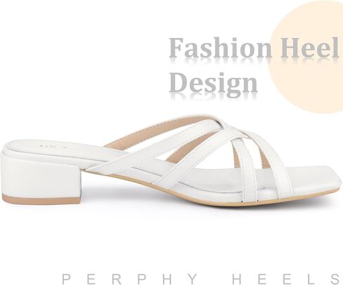 Perphy Square Toe Cross Strap Block Heel Slide Sandals for Women in Kuwait