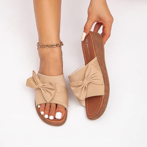 getmorebeauty Women's Cute Bow Wedge Sandals Slip On Open Toe Mules Clogs Slides Sandals Summer Shoes in Saudi Arabia