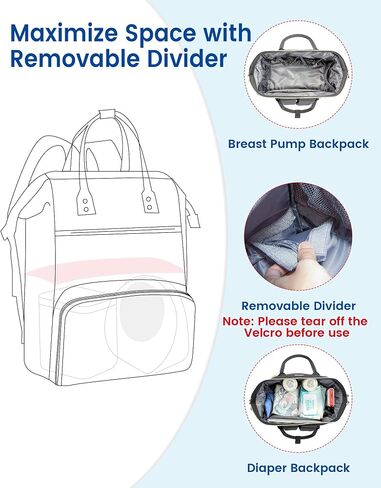 LOVEVOOK Breast Pump Backpack with Cooler Bag, Quilted Breast Pump Bags Fits Spectra S1, S2 Medela, Travel Double Layer Pumping Bag for Working Moms with 15.6" Laptop Pocket, Black in Saudi Arabia