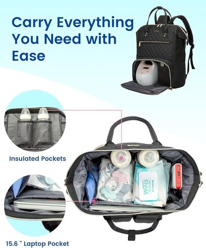 LOVEVOOK Breast Pump Backpack with Cooler Bag, Quilted Breast Pump Bags Fits Spectra S1, S2 Medela, Travel Double Layer Pumping Bag for Working Moms with 15.6" Laptop Pocket, Black in Saudi Arabia