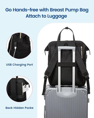LOVEVOOK Breast Pump Backpack with Cooler Bag, Quilted Breast Pump Bags Fits Spectra S1, S2 Medela, Travel Double Layer Pumping Bag for Working Moms with 15.6" Laptop Pocket, Black in Saudi Arabia