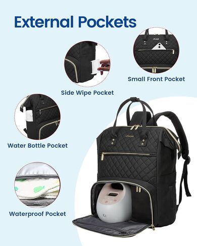 LOVEVOOK Breast Pump Backpack with Cooler Bag, Quilted Breast Pump Bags Fits Spectra S1, S2 Medela, Travel Double Layer Pumping Bag for Working Moms with 15.6" Laptop Pocket, Black in Saudi Arabia