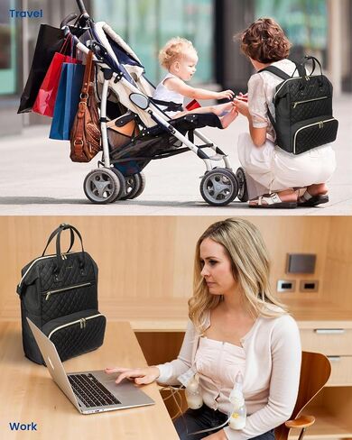 LOVEVOOK Breast Pump Backpack with Cooler Bag, Quilted Breast Pump Bags Fits Spectra S1, S2 Medela, Travel Double Layer Pumping Bag for Working Moms with 15.6" Laptop Pocket, Black in Saudi Arabia