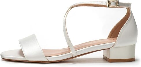 Elivandon J1584 Women's Satin Low-Heel Evening Sandals Open Toe 1.18 inches Block Heel Satin Pumps Evening Party Bridal Wedding Shoes in Kuwait