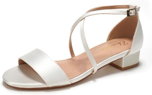 Elivandon J1584 Women's Satin Low-Heel Evening Sandals Open Toe 1.18 inches Block Heel Satin Pumps Evening Party Bridal Wedding Shoes in Kuwait