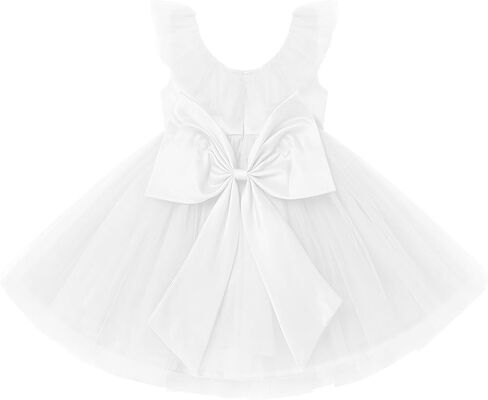IBTOM CASTLE Baby Girls Tutu Dress Princess Flutter Sleeve Floral Lace Birthday Party Bowknot Flower Sundress Wedding in Kuwait