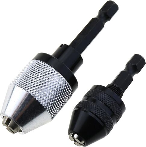 2PCS Keyless Drill Chucks 1/4 Inch Hexagonal Shank Drill Chuck Quick Change Converter Extension Screwdriver Bit Adapter 0.3-6.5mm and 0.3-3.6mm for Car Repair and Home Improvements in Kuwait