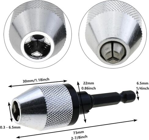 2PCS Keyless Drill Chucks 1/4 Inch Hexagonal Shank Drill Chuck Quick Change Converter Extension Screwdriver Bit Adapter 0.3-6.5mm and 0.3-3.6mm for Car Repair and Home Improvements in Kuwait