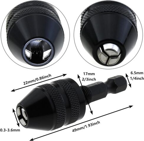 2PCS Keyless Drill Chucks 1/4 Inch Hexagonal Shank Drill Chuck Quick Change Converter Extension Screwdriver Bit Adapter 0.3-6.5mm and 0.3-3.6mm for Car Repair and Home Improvements in Kuwait