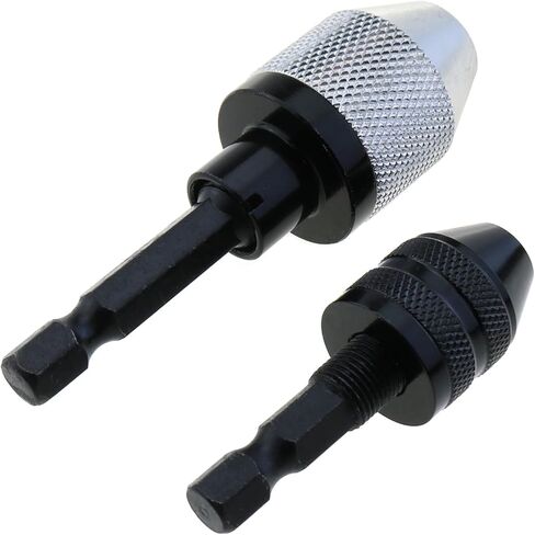 2PCS Keyless Drill Chucks 1/4 Inch Hexagonal Shank Drill Chuck Quick Change Converter Extension Screwdriver Bit Adapter 0.3-6.5mm and 0.3-3.6mm for Car Repair and Home Improvements in Kuwait