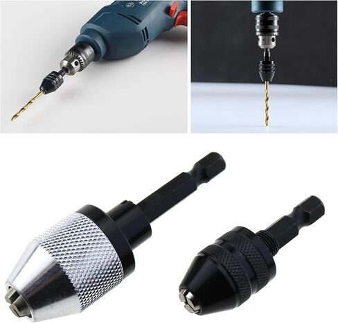 2PCS Keyless Drill Chucks 1/4 Inch Hexagonal Shank Drill Chuck Quick Change Converter Extension Screwdriver Bit Adapter 0.3-6.5mm and 0.3-3.6mm for Car Repair and Home Improvements in Kuwait