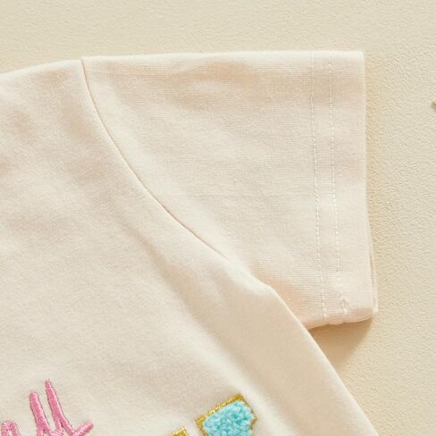 Toddler Baby Girl Summer Clothes Embroidered Letter Graphic Short Sleeve T-Shirt Shirts + Elastic Shorts Set in Kuwait