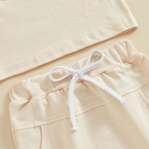 Toddler Baby Girl Summer Clothes Embroidered Letter Graphic Short Sleeve T-Shirt Shirts + Elastic Shorts Set in Kuwait
