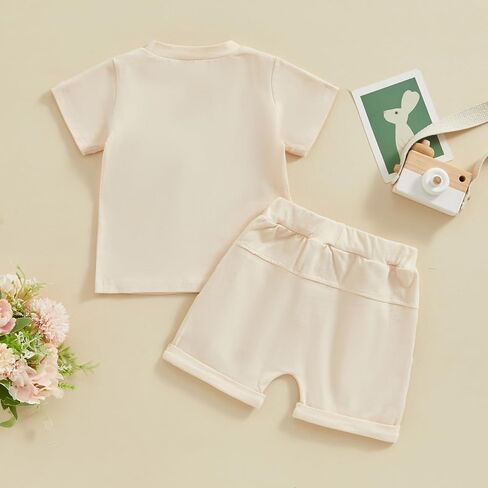 Toddler Baby Girl Summer Clothes Embroidered Letter Graphic Short Sleeve T-Shirt Shirts + Elastic Shorts Set in Kuwait