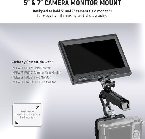 حامل شاشة Monitor Monitor Monitor Neewer مع برغي 1/4 بوصة ، 360 درجة دوارة ، ميل 180 درجة ، مضاد المسمار المسمى مع Atomos Ninja 5 "و 7" متوافق مع قفص الكاميرا الصغيرة ، MA021 in Kuwait