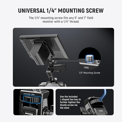 حامل شاشة Monitor Monitor Monitor Neewer مع برغي 1/4 بوصة ، 360 درجة دوارة ، ميل 180 درجة ، مضاد المسمار المسمى مع Atomos Ninja 5 "و 7" متوافق مع قفص الكاميرا الصغيرة ، MA021 in Kuwait
