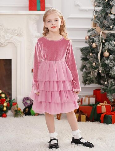 Ibtom Castle Flower Girls Velvet Tutu Dress Princess Long Sleeve Fall Winter Kids Wedding Pageant Complel in Kuwait