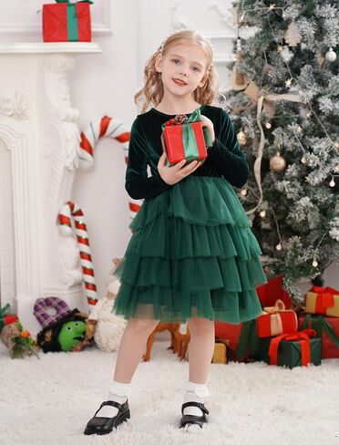 Ibtom Castle Flower Girls Velvet Tutu Dress Princess Long Sleeve Fall Winter Kids Wedding Pageant Complel in Kuwait