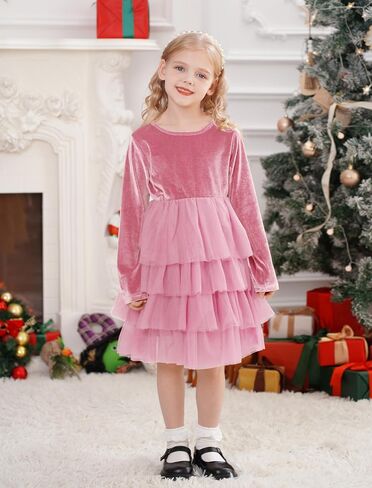 Ibtom Castle Flower Girls Velvet Tutu Dress Princess Long Sleeve Fall Winter Kids Wedding Pageant Complel in Kuwait