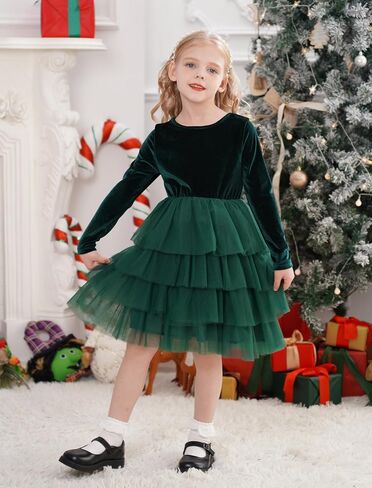 Ibtom Castle Flower Girls Velvet Tutu Dress Princess Long Sleeve Fall Winter Kids Wedding Pageant Complel in Kuwait